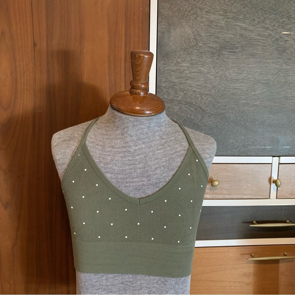 LOFT Pajama Set Daydream Dotted Seamless Boy Shorts and T-Back Bralette in Green - Picture 5 of 9